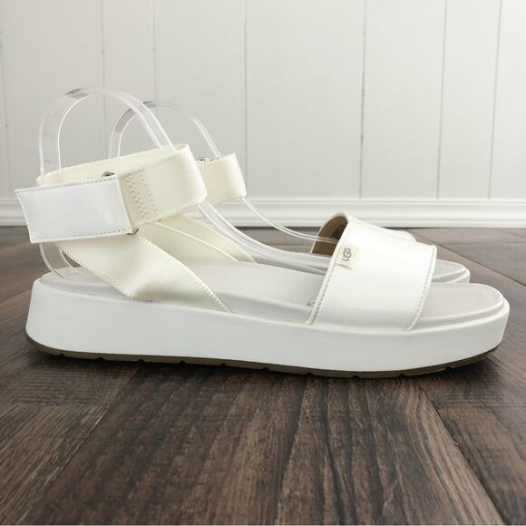 UGG Platform Sandal Ankle Wrap Square Toe Chunky Strappy Lennox Size 11 White - Picture 2 of 13